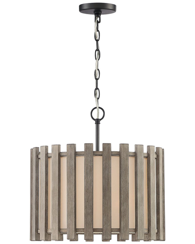 Lumanity Inland Single-light Transitional Slatted Wood Drum Pendant In Brown