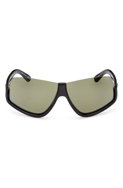 Moncler Men's Vyzer Half-rim Acetate Shield Sunglasses In Shiny Black Green