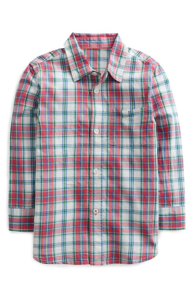 Mini Boden Kids' Plaid Long Sleeve Cotton Button-up Shirt In Red Check