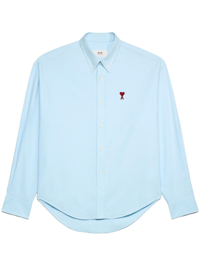 Ami Alexandre Mattiussi Logo-embroidered Poplin Shirt In Blue