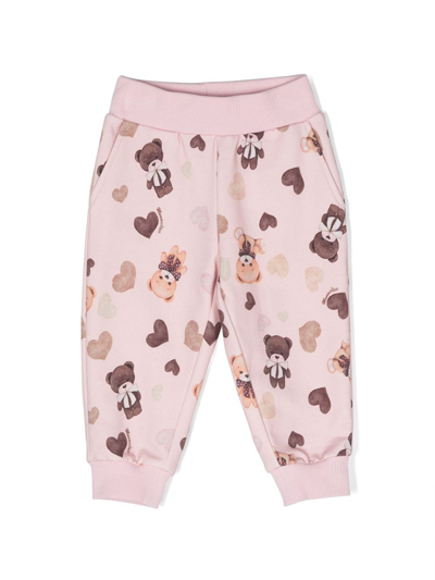 Monnalisa Babies' Bear-print Cotton Track Trousers In Pink