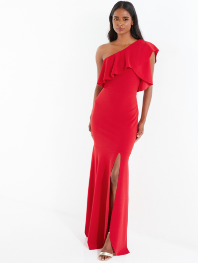 Quiz Women's Maxi Dress With One Shoulder And Slit Detail In Red