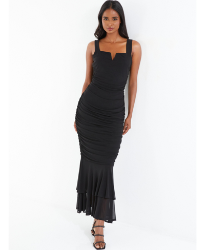 Quiz Women's Black Mesh Notch Neck Maxi Dress