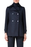 AKRIS DOUBLE BREASTED STRETCH WOOL DOUBLE FACE COAT