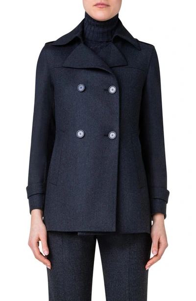 AKRIS DOUBLE BREASTED STRETCH WOOL DOUBLE FACE COAT