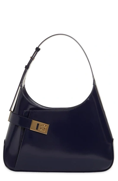 Ferragamo Arch Leather Hobo Bag In Midnight