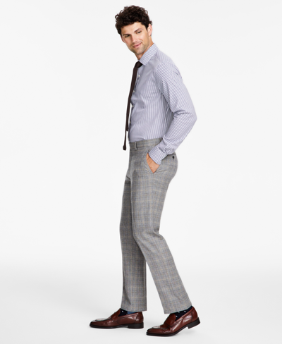 Tommy Hilfiger Mens Modern Fit Stretch Plaid Wool Suit In Grey Camel Plaid