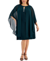 Connected Plus Size Cape-overlay Sheath Dress In Hunter Green