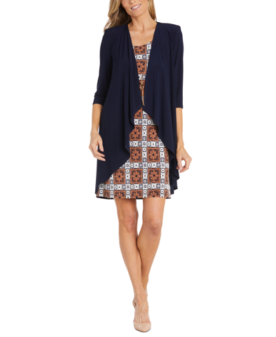 R & M Richards Women's Open-front High-low Jacket & Necklace Dress In Navy Clay