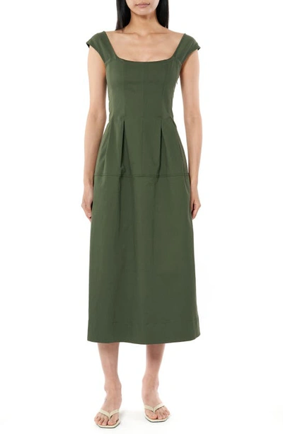 La Ligne Cap Sleeve Fitted Bodice Stretch Cotton Dress In Army | ModeSens
