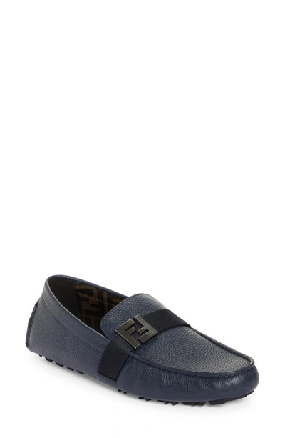 Fendi Men's Logo-accented Leather Loafers In Bleu