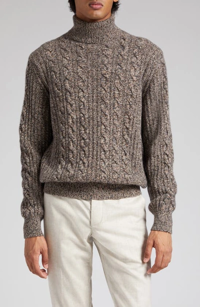 Agnona Cable Knit Cashmere Turtleneck Sweater In Camel