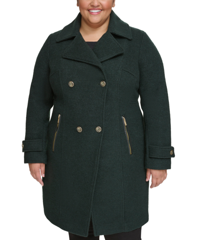 Guess Women's Plus Size Notched-collar Double-breasted Cutaway Coat In Forest