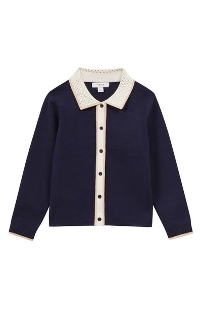 Reiss Kids' Helena - Navy Junior Embellished Knitted Cardigan, Age 5-6 Years