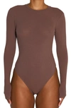 Naked Wardrobe Energy Long Sleeve Ribbed Bodysuit In Taupe