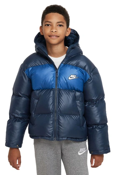Nike Kids' Sportswear Water Repellent Hooded Puffer Jacket In Midnight Navy