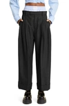 Alexander Wang Exposed Boxer Layer Pleated Straight Leg Trousers In Black