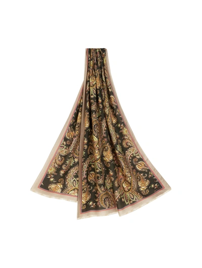 Etro Paisley Cashmere And Silk Scarf In Brown