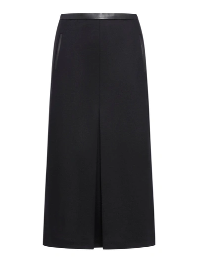 Saint Laurent Midi Skirt In Wool In Black