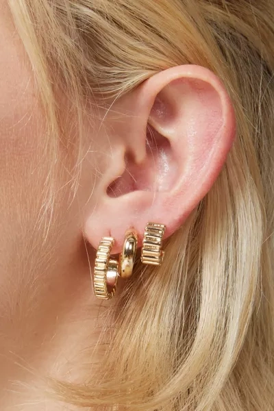 Urban Outfitters Textured Mini Hoop Earring Set In Gold