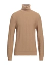 Alpha Studio Man Turtleneck Camel Size 42 Merino Wool In Beige