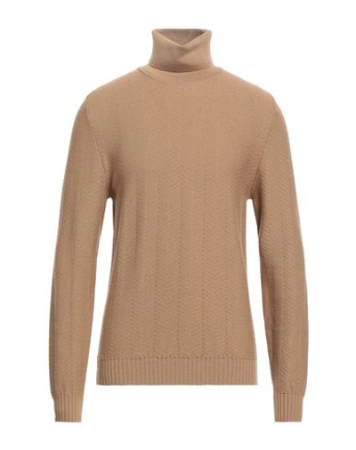 Alpha Studio Man Turtleneck Camel Size 42 Merino Wool In Beige