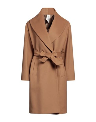 Annie P . Woman Coat Camel Size 8 Virgin Wool, Polyamide, Cashmere In Beige