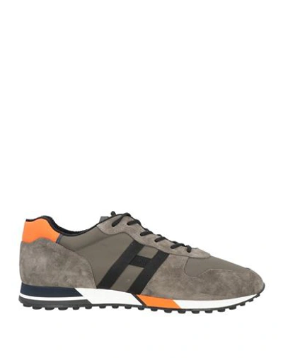Hogan Man Sneakers Khaki Size 14 Textile Fibers, Soft Leather In Beige