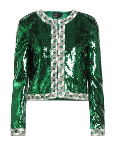 Elisabetta Franchi Woman Jacket Green Size 6 Polyester, Plastic