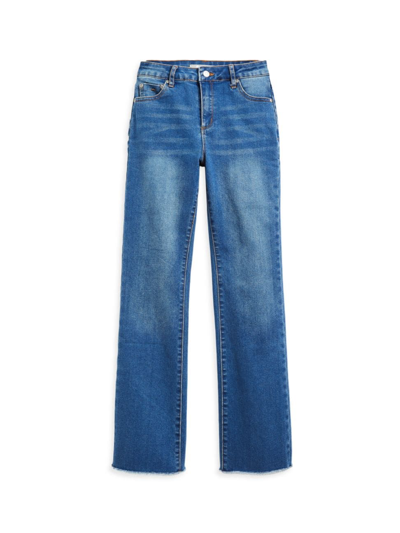 Tractr Little Girl's & Girl's Frayed High-rise Bootcut Jeans In Indigo
