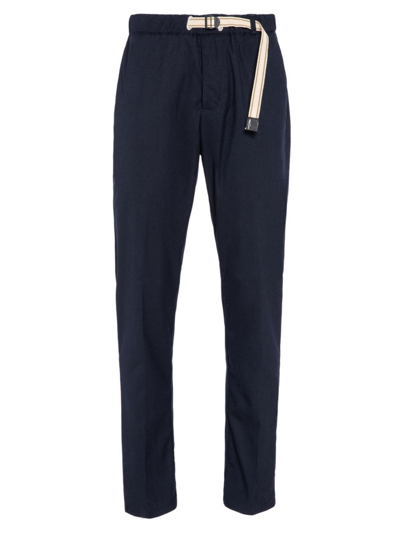 White Sand Men's Belted Mid-rise Trousers In Navy