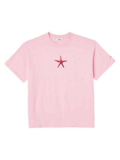 Sandro Mens Roses Starfish-print Relaxed-fit Cotton T-shirt In Pink