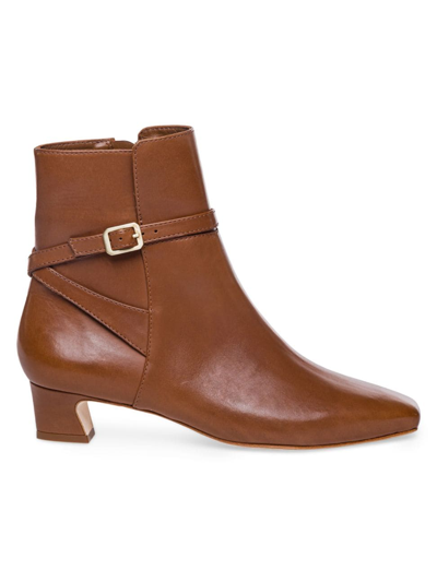 Bernardo Leather Buckle-strap Ankle Booties In Luggage