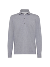 Brunello Cucinelli Men's Cotton Jersey Long Sleeve Basic Fit Polo With Shirt-style Collar In Gray
