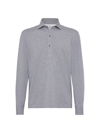 Brunello Cucinelli Men's Cotton Jersey Long Sleeve Basic Fit Polo With Shirt-style Collar In Medium Grey