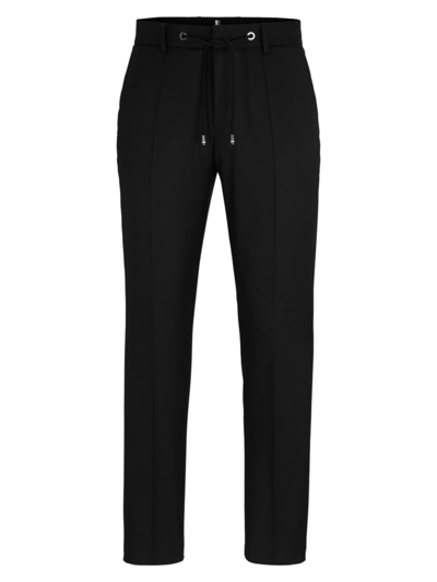Hugo Boss Drawstring Trousers In Virgin-wool Serge In Black