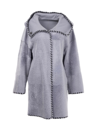 Gorski Cashmere Blanket-stitch Reversible Lamb Shearling Jacket In Periwinkle