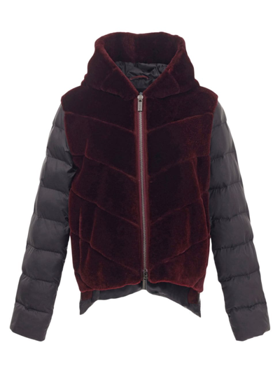 Gorski Women's Shearling Lamb Jacket With Quilted Sleeves And Back In Burgundy