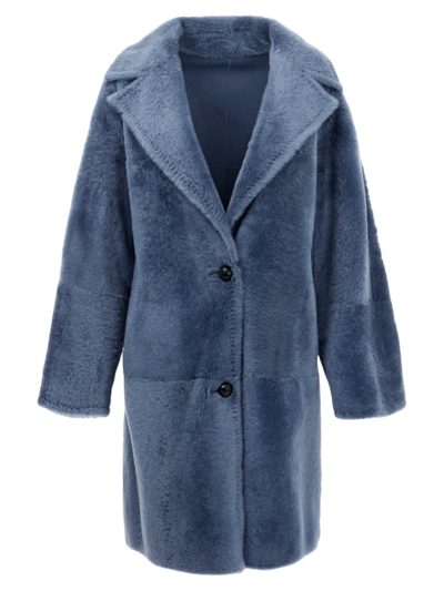 Gorski Notch-collar Reversible Lamb Shearling Coat In Blue