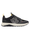 HUGO MEN'S MIXED-MATERIAL TRAINER SNEAKERS WITH STACKED LOGO