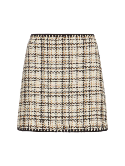 Veronica Beard Ohemia Tweed Crochet-trim Mini Skirt In Ecru Ochre