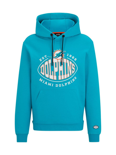 Hugo Boss Boss X Nfl Cotton-blend Hoodie With Collaborative Branding In Dolphins Open Green