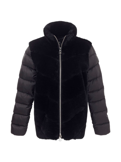 Gorski Women's Shearling Lamb Jacket With Quilted Sleeves And Back In Black