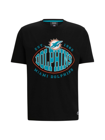 Hugo Boss Nfl Miami Dolphins Cotton Blend Graphic Tee In Black