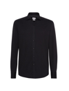 Brunello Cucinelli Men's Cotton Pique Slim Fit Shirt With Spread Collar In Black
