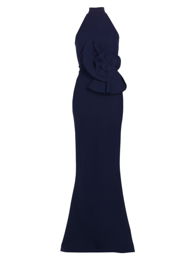 Chiara Boni La Petite Robe Slavinka Beaded-neck Halter Gown In Blue Notte