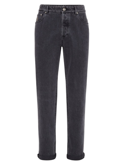 Brunello Cucinelli Men's Dark Denim Traditional Fit Five-pocket Trousers In Medium Grey