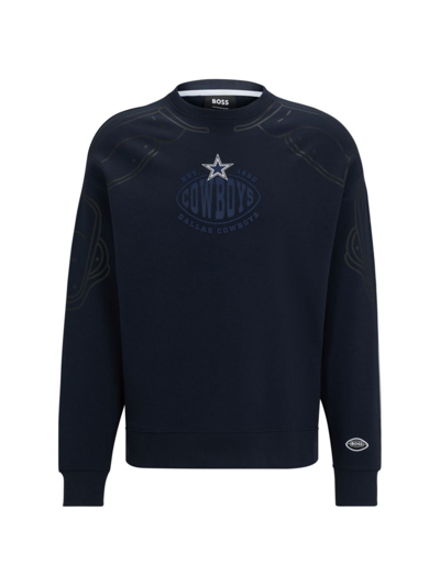 Hugo Boss Boss X Nfl Cotton-blend Sweatshirt With Collaborative Branding In Dallas Cowboys Dark Blue