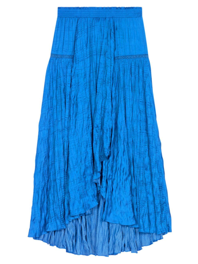 Maje Checked Asymmetric Midi Skirt In Blue