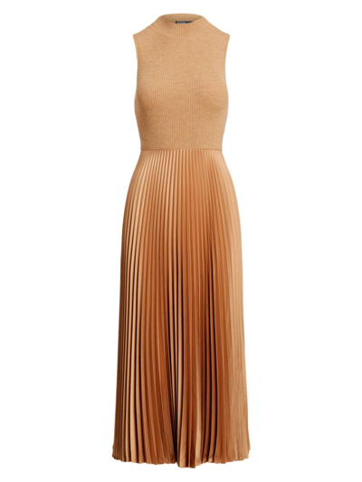 Polo Ralph Lauren Ribbed-knit High-neck Midi Dress In Collection Camel